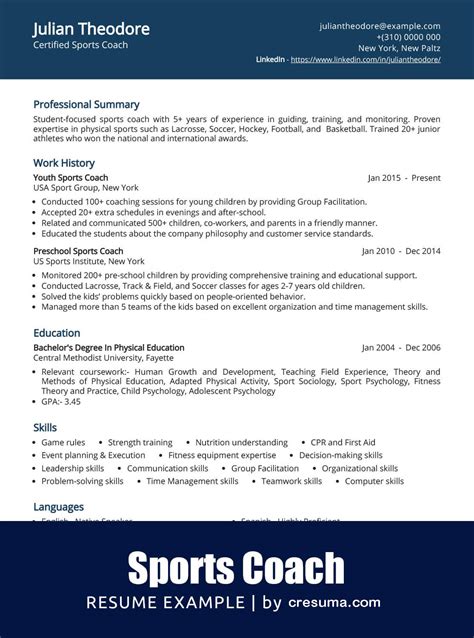 sports coach resume sample.